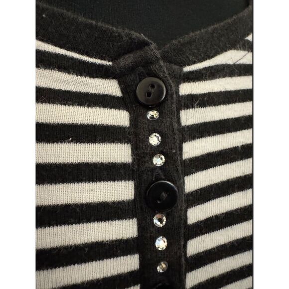 Copper Key Black and White Stripe Rhinestone Bling Long Sleeve Top - Sz XL - Picture 2 of 9